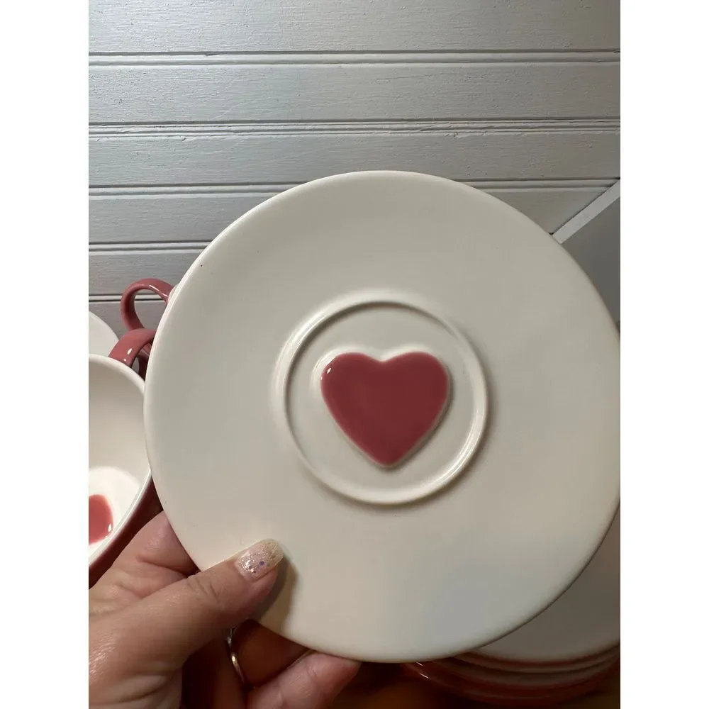 Vintage Starbucks Coffee Co Pink Heart Tea Set‎ Mug and Saucer Love 2005 Y2K